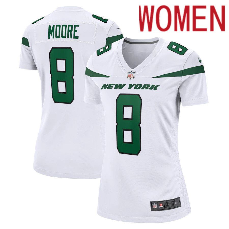 Women New York Jets #8 Elijah Moore Nike White Game NFL Jersey->women nfl jersey->Women Jersey